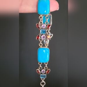 Nicky Butler Turquoise Garnet 925 Sterling Silver Designer Bracelet Amethyst NB